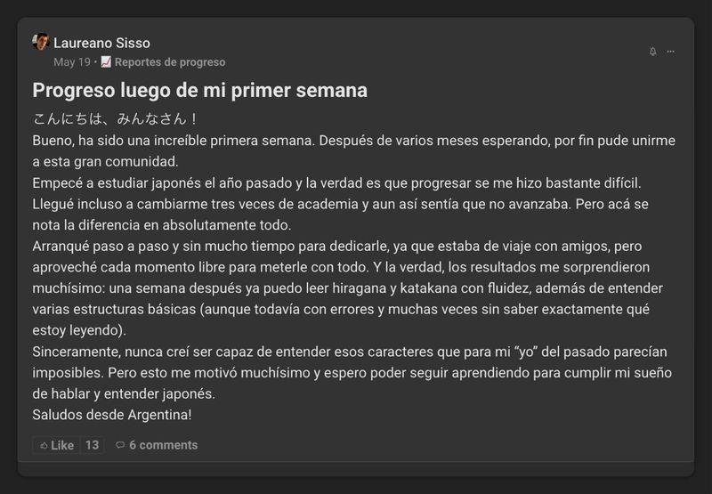 Captura del testimonio de Laureano Sisso en Skool