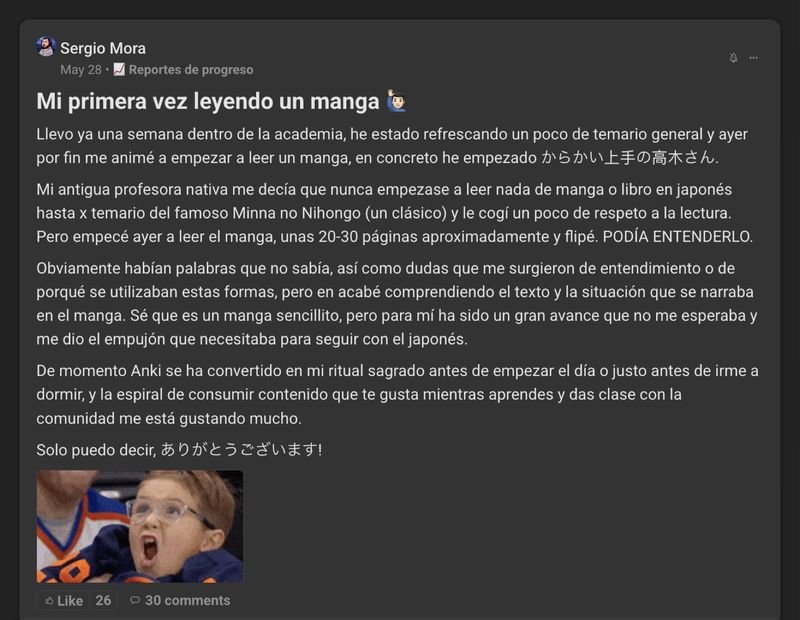 Captura del testimonio de Sergio Mora en Skool