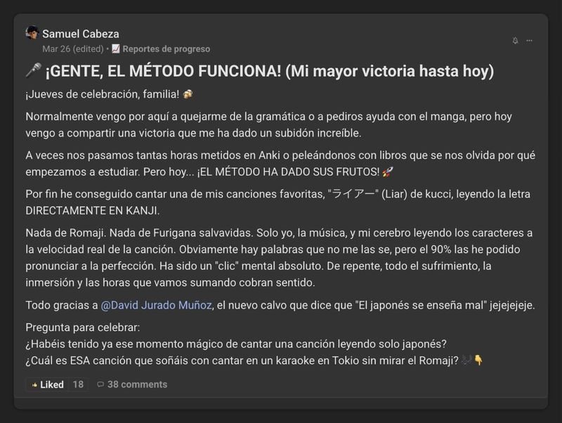 Captura del testimonio de Samuel Cabeza en Skool