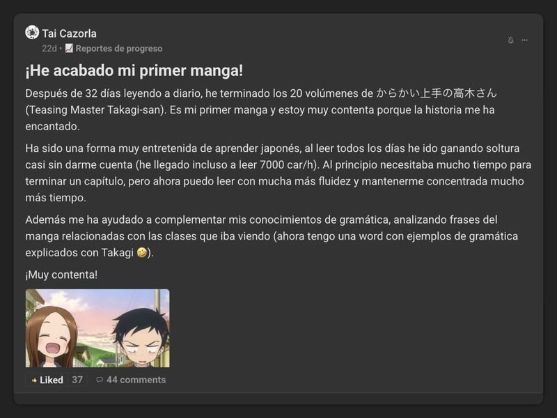 Captura del testimonio de Tai Cazorla en Skool