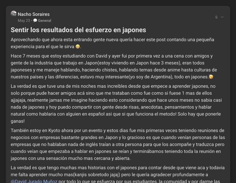 Captura del testimonio de Nacho Soraires en Skool