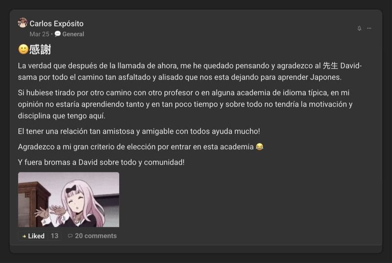 Captura del testimonio de Carlos Expósito en Skool