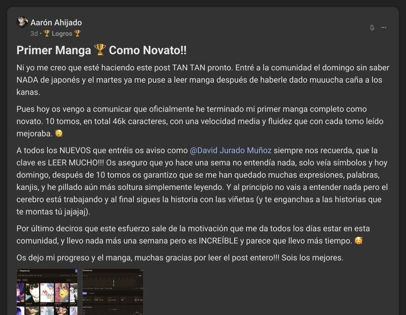 Captura del testimonio de Aarón Ahijado en Skool