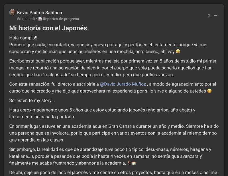 Captura del testimonio de Kevin Padrón en Skool