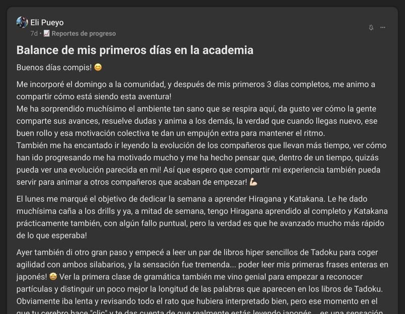 Captura del testimonio de Eli Pueyo en Skool